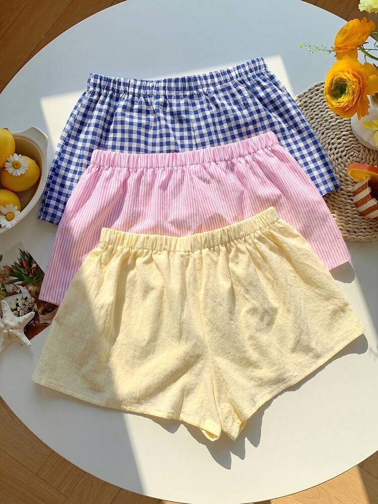Conjunto de 3 shorts de mezcla de algodón para mujer, cómodos y versátiles para festivales, eventos musicales, estar en casa, salidas diarias, primavera - Multicolor 6 - Añade 6