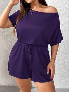 SHEIN Essnce Plus Size Women's Romper, Summer Wear, Shorts, Cutie Off-The-Shoulder,Summer Outfits For Women Summer,Rave Outfits Festival,Summer Outfits For Women Vacation Outfits Woman Casual Jumpsuit For Women - Purple - View 7