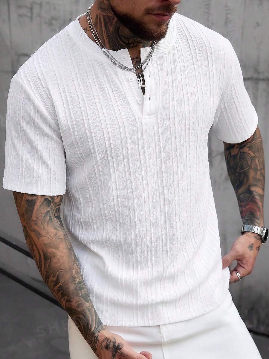Manfinity CasualCool 男士白色针织纹理休闲成熟家居服T恤 - 白色 - 查看 1