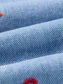 GlowEve Women's V-Neck Geometric Embroidery Pattern Casual Sexy Versatile Daily Wear Denim Jacket Back-To-School Swimming Pastal Summer - Blue - View 6