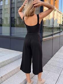 Firerie High Waist Button Detail Capri Pants - Black - View 4