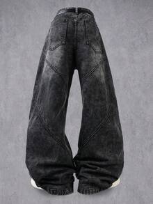 Manfinity Denimwave 新品大尺寸結構主義黑色弧形刀鋒寬鬆版牛仔褲 - 黑色 - 查看 2