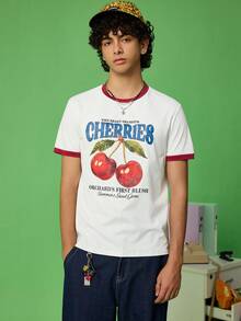 FROVYX Men's Casual Cherry Fruit Print Color Block T-Shirt, Spring - Multicolor - View 1