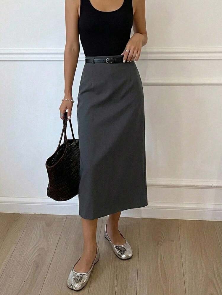 DAZY Women's Solid Color Slit Skirt,Pencil Skirt | SHEIN USA