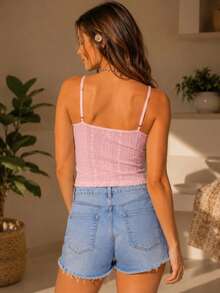 Top tejido de tirantes calado con bordado suizo y detalle de encaje - Rosa - Ver 3