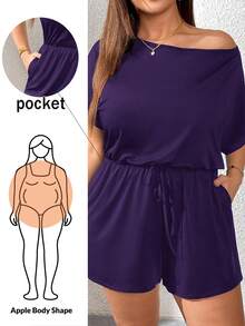 SHEIN Essnce Plus Size Women's Romper, Summer Wear, Shorts, Cutie Off-The-Shoulder,Summer Outfits For Women Summer,Rave Outfits Festival,Summer Outfits For Women Vacation Outfits Woman Casual Jumpsuit For Women - Purple - View 1