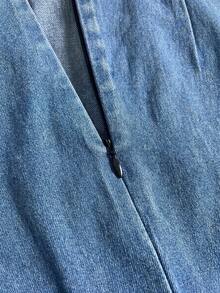 SHEIN MOD 女士休闲百褶牛仔迷你裙，适合夏季日常通勤 - 藍色 - 查看 3