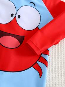 SHEIN Baby Boy Cute Crab Pattern Long Sleeve Rash Guard Swimsuit,Light Blue,Summer,Cute,Vacation,Holiday Contrast Color Striped Bathing Suit For Toddler - Multicolor - View 7