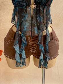 Soleia Women's Summer Sexy Beach Vacation Style Paisley Print Metal Decor Backless Tie Halter Top - Coffee Brown - View 6