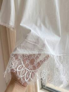 Comfortcana Plus Size Asymmetrical Hem Lace Loose T-Shirt Date Night Evening Birthday All White Summer Elegant Frenchy - White - View 6