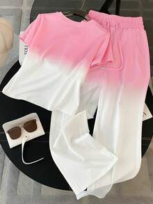 Resyla Áo thun tay ngắn cổ tròn dáng regular fit + Quần ống đứng có túi xéo - Hồng - Xem 3