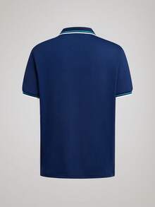 Officeau Men's Colorblock Striped Print Casual Short Sleeve Polo Shirt, Summer Men Polo Shirts - Royal Blue - View 4
