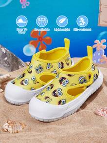SpongeBob SquarePants | SHEIN 一雙兒童包頭涼鞋，防撞趾頭設計，防滑耐磨透氣沙灘涼鞋 - 黃色 - 查看 4