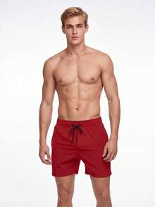 Manfinity KASUA Hombres Pantalones cortos de playa lisos con cintura con cordón para vacaciones - Rojo - Ver 6