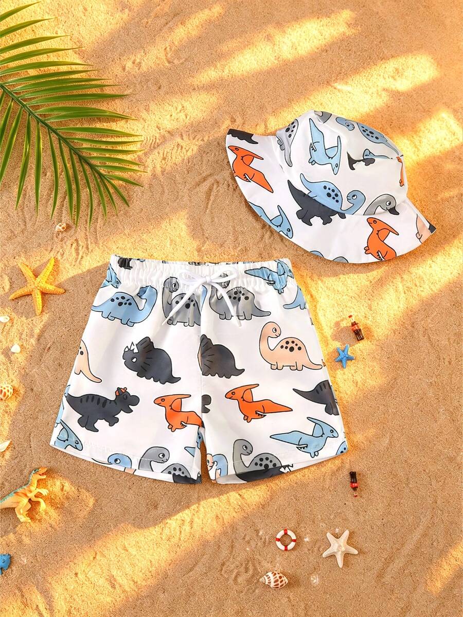Infant & Toddler Boy Outdoor Blue Striped Drawstring Beach Pants With Sun Hat - Multicolor - View 1