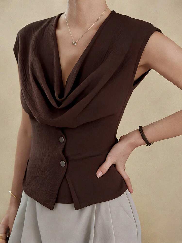 Women's Solid Color Lapel Single-Breasted Fashion Shirt, Spring & Summer Business Casual Woman