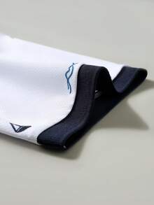 Manfinity Homme 男士夏季休閒印花拼接撞色鈕扣 Polo 衫 - 白色 - 查看 5