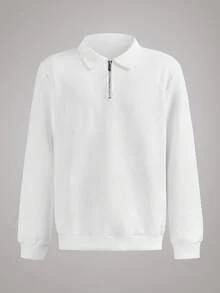 Officeau Men's Half-Zip Knit Polo Sweatshirt, Jacquard Textured Pullover, Casual Vacation Spring Autumn Wear - White - View 3