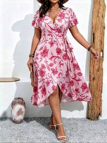 Linhara CURVE Vestido largo con estampado de lunares y cintura anudada para vacaciones y ocio, talla grande para mujeres - Multicolor - Ver 5