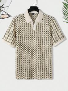 VENTUSAIL 男士大尺碼波浪條紋短袖 Polo 衫，街頭休閒，夏季 - 杏色 - 查看 6