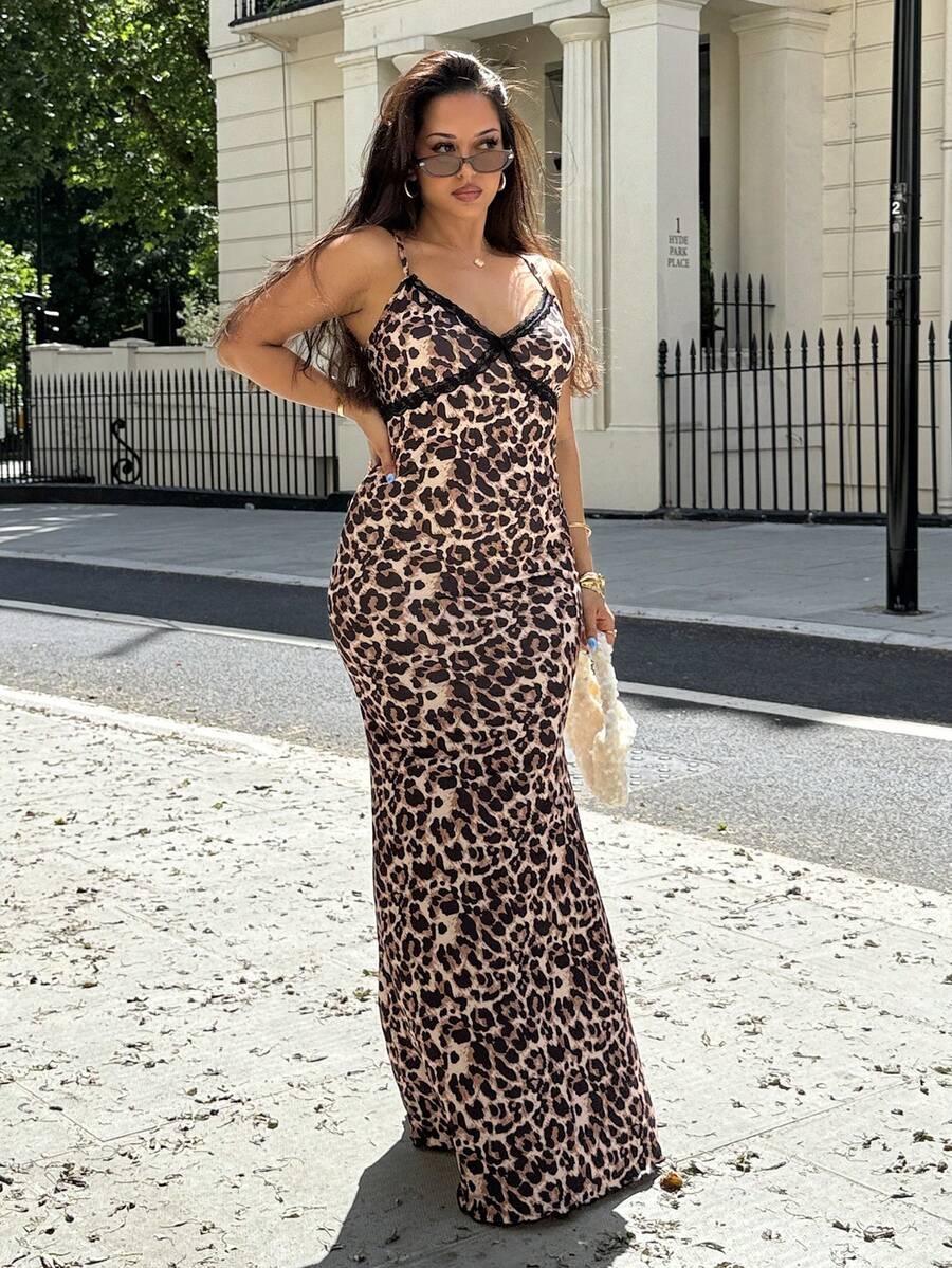 NegzBox Fall Women Clothes Fall Winter Halloween Office Wear Date Night Witchy Y2k Sexy Lace Leopard Print Maxi Dress For Women Sexy Party Prom Semi Elegant - Multicolor - View 1