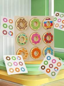 MINKOJA Kids Wooden Donut Matching Puzzle Montessori STEM Educational Toy, Color Recognition Hand Eye Coordination Parent Child Interactive Table Play Toy - Multicolor - View 11