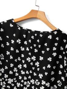 SHEIN LUNE Plus Size Romantic Vacation Floral Print Chiffon Mid-Length Blouse Date Night Black And White Autumn - Black - View 6
