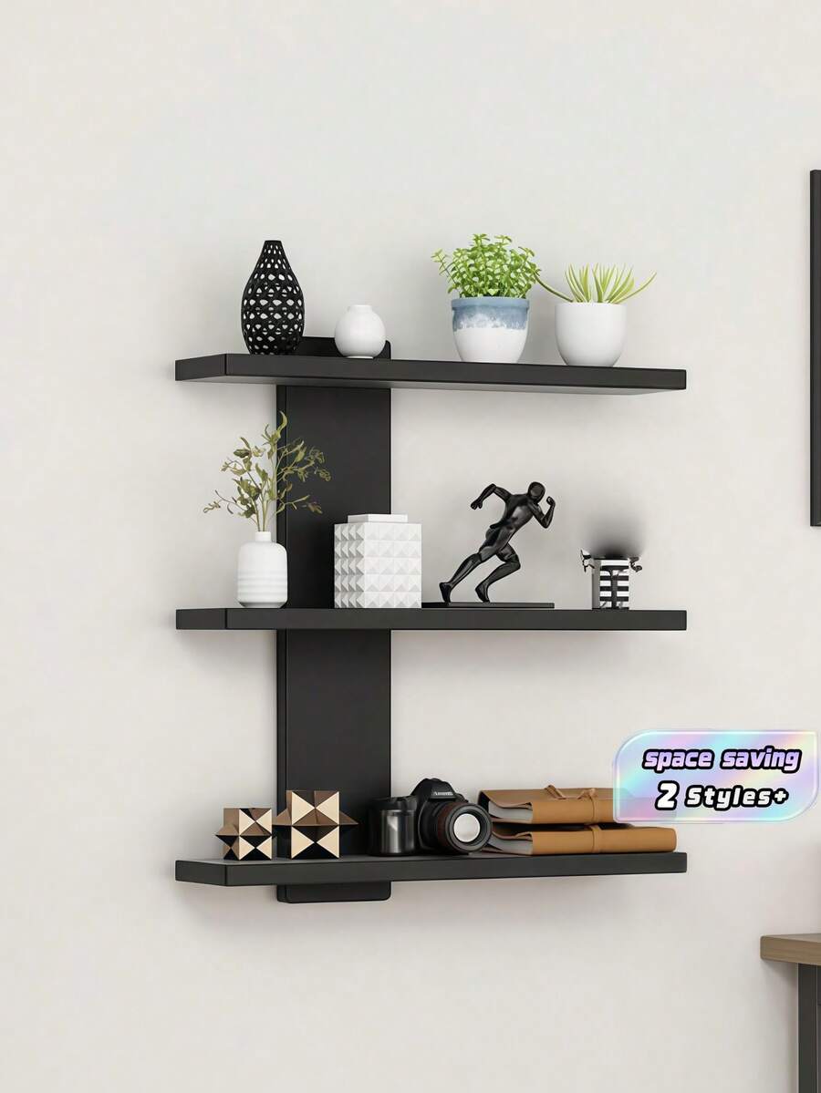 Kệ treo tường nhiều tầng bằng ván sợi, kệ trưng bày đa năng phù hợp cho văn phòng và trang trí nhà cửa, dùng để đựng tượng và đồ trang trí nhỏ, vừa trang trí vừa tiện dụng - Đen và trắng - Xem 1