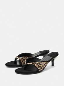 Bholvia 2025 Neue hochwertige europäische und amerikanische Nieten T-Riemen Plateau Plüsch Pantoletten für Frauen, Sommer Outdoor Sandalen mit Keilabsatz - Schwarz - Übersicht 5