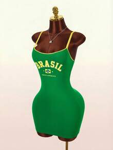 Bumpella Vestido mini ajustado de parches de encaje y bloques de color deportivo - Verde - Ver 3