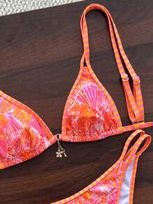 Swim Mod Women's Spring/Summer Random Print Double Shoulder Strap Metal Decor Bikini Set - Multicolor - View 6