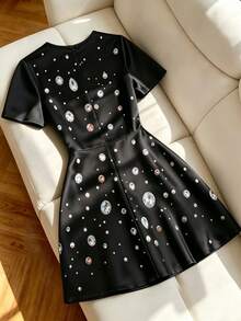 GlowEve CURVE Đầm bodycon co giãn in họa tiết trang sức thanh lịch cho nữ size lớn, đầm đen, đầm dạ hội, đầm xuân hè, trang phục đi biển, đầm tiệc thanh lịch, đầm thường ngày, đầm dự tiệc cưới, đầm dạ hội sang trọng cho nữ, trang phục nghỉ dưỡng cho nữ, đầm tốt nghiệp cho nữ, đầm sinh nhật cho nữ, trang phục kỳ nghỉ hè, đồ công sở đi làm cho nữ, phong cách đồng quê cho nữ - màu đen - Xem 2