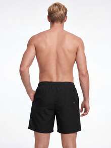 Manfinity KASUA Men's Solid Color Pocket Drawstring Waist Beach Shorts, Suitable For Summer Swimming Shorts For Men - Black - View 2
