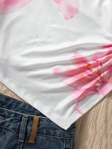 SHEIN 青少年女孩 3件組 女款圓領短袖修身不對稱下擺T恤，黑色、白色、豹紋，休閒夏季上衣套裝 - 彩色 - 查看 8
