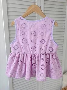 SHEIN 少女休闲日常度假纹理蝴蝶结前襟衬衫 - 紫色 - 查看 2