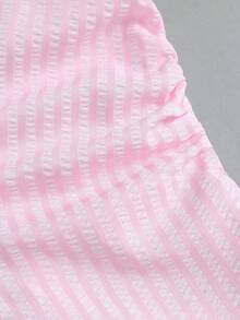 Sweetra Französisches sanftes Preppy-Stil rosa gestreifter Stoff einzigartiges ärmelloses Knopfdesign minimalistisch sexy elegant Dame elegant Sommer süß verspielt Stehkragen exquisite taillierte schlankmachende Damen Kurz Kleid - Pink - Übersicht 6