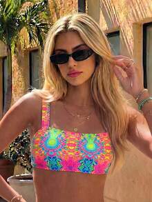 Swim Vcay Summer Women's Swimwear Multi-Color Random Print Shoulder Strap Top And High-Waist Swim Bottoms Beach Vacation 2 Pieces Bikini Set - Multicolor - View 3