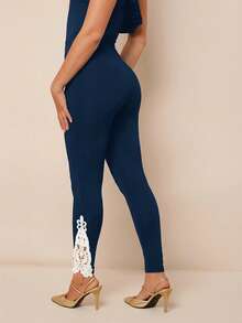 SHEIN PETITE CURVE 女款素色彈性腰休閒內搭褲 - 彩色 - 查看 2