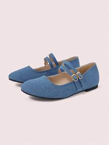 CUCCOO DOLLMOD Ladies Vintage Round Toe Dark Blue, Double Stripe Mary Jane - denim blue - View 2