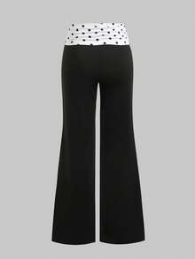 SHEIN Tween Girl Spring/Summer Casual Patchwork Contrast Color Straight Leg Pants Tween Girl - Black and White - View 2