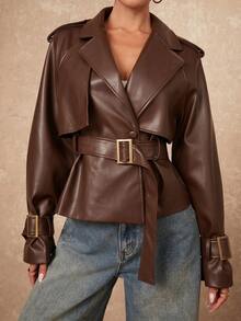 Lumalex Women's Brown Casual Trench Coat Jacket For Daily Work - Brown - View 6
