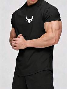 Gym Rark 男士印花舒適夏季上衣，牛頭印花設計，健身房、度假 - 黑色 - 查看 3