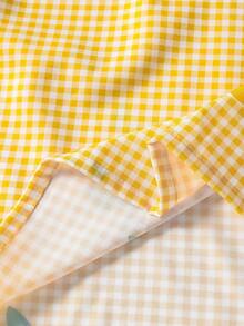 SHEIN Tween Girls Spring/Summer Vacation Tropical Beach Holiday Versatile Round Neck Ruffle Loose Top And Shorts Faux Denim Woven Solid Color Shirt Set - Yellow - View 8