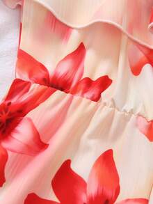 Mono con volantes y hombros descubiertos con estampado floral para vacaciones de niña preadolescente - Multicolor - Ver 6