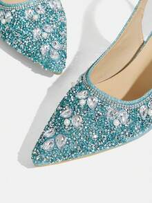 CUCCOO TILAWA Women's Crystal Heel Glass Rhinestone Pointed Toe Blue High Heel Pumps, Suitable For Outings, Banquets, Parties And Other Events - Sky Blue - View 6