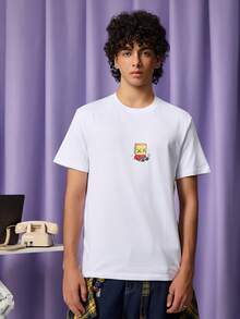 FROVYX Herren Sommer süßes Cartoon-Muster T-Shirt mit Rundhalsausschnitt und Kurzarm, Freund Geschenk, für den Ausgang - Weiss - Übersicht 4
