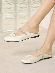 MOTF MARY JANE FLATS WITH SQUARE TOE AND RHINESTONE DETAIL FOR CHRISTMAS SPRING SHOES - Light Apricot - View 8