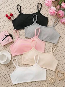 Girlism 青少年女孩 5件組羅紋無縫柔軟內搭背心，純色，適合春夏穿著，秋冬可作為疊穿單品，開學季白色基礎款 - 彩色 - 查看 2