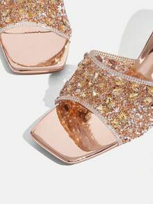 CUCCOO TILAWA Ladies Luxury Elegant Rhinestone High Heels, Rhinestone High-Heeled Sandals, Showing Elegance, Fashionable And Versatile Styles, Comfortable And Durable High-Heeled Women's Shoes, Shiny Rhinestone Decorative Sandals. - Champagne - View 5