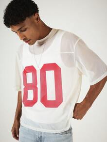 SUMWON Oversized Mesh Football Jersey T-Shirt Number 80 Print Crew Neck Short Sleeve Summer Top,Number Shirt,Streetwear Clothes Mens,Retro Tshirt - Apricot - View 3